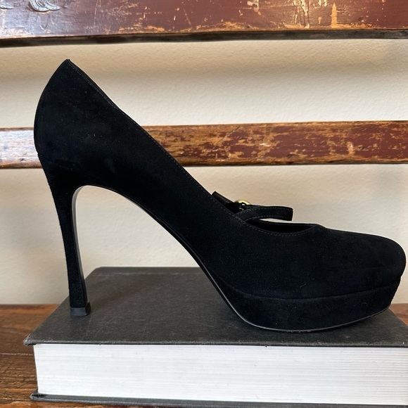 YSL Yves Saint Laurent Black Suede Platform Mary Jane Heels Shoes - Picture 3 of 16